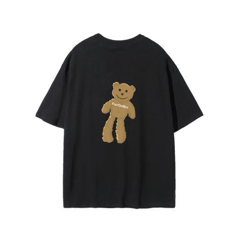 FIER DE MOI | Beige Long Leg Bear Back Short Sleeve T-Shirt Black