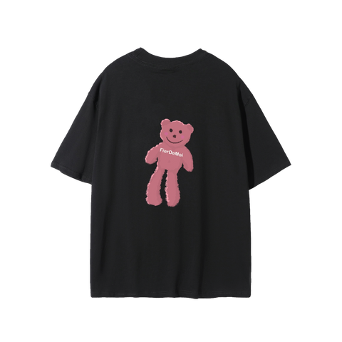 FIER DE MOI | Pink Long Leg Bear Back Short Sleeve T-Shirt Black