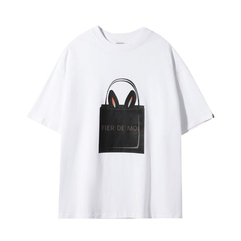 Fier De Moi |  Rabbit Shopping Bag Front Printing S/S T-Shirt White