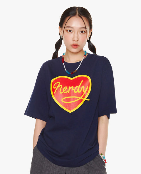 NERDY | Cursive Logo Heart 1/2 Sleeve T-Shirt Navy