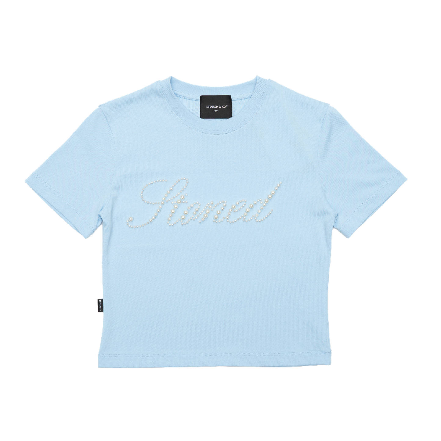 STONED |  Cursive Pearl Crop Top Blue - SWAGANZ