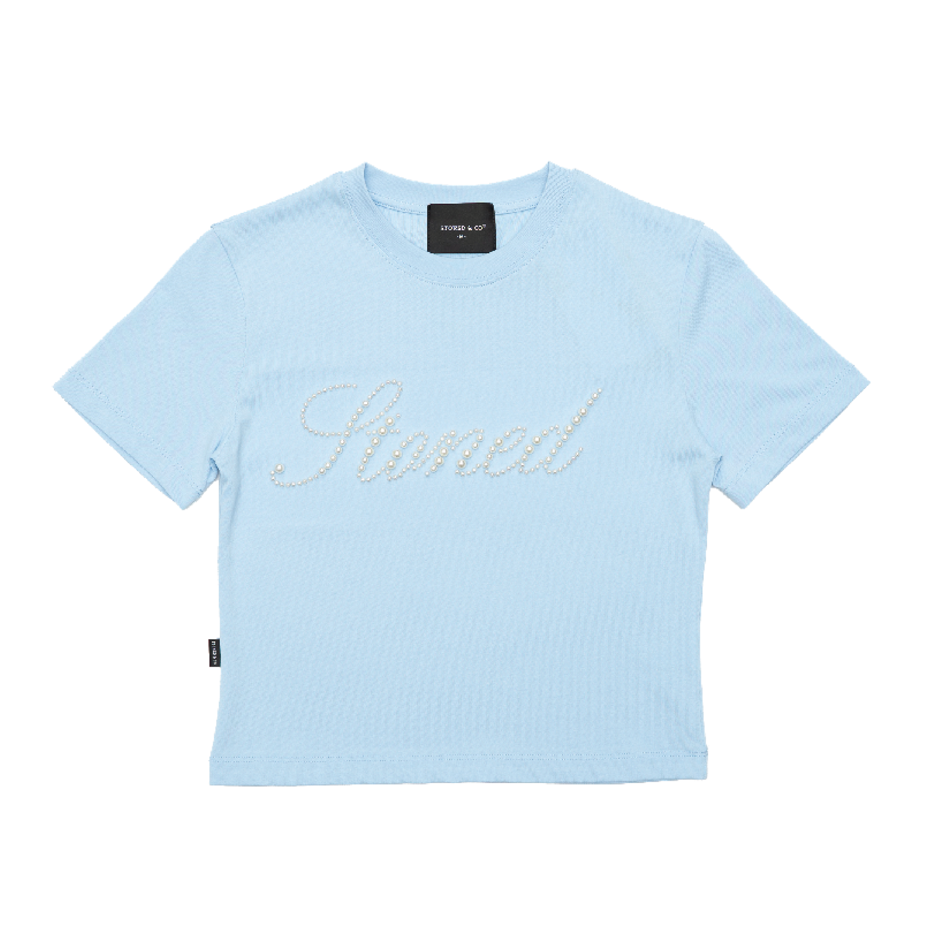 STONED |  Cursive Pearl Crop Top Blue - SWAGANZ