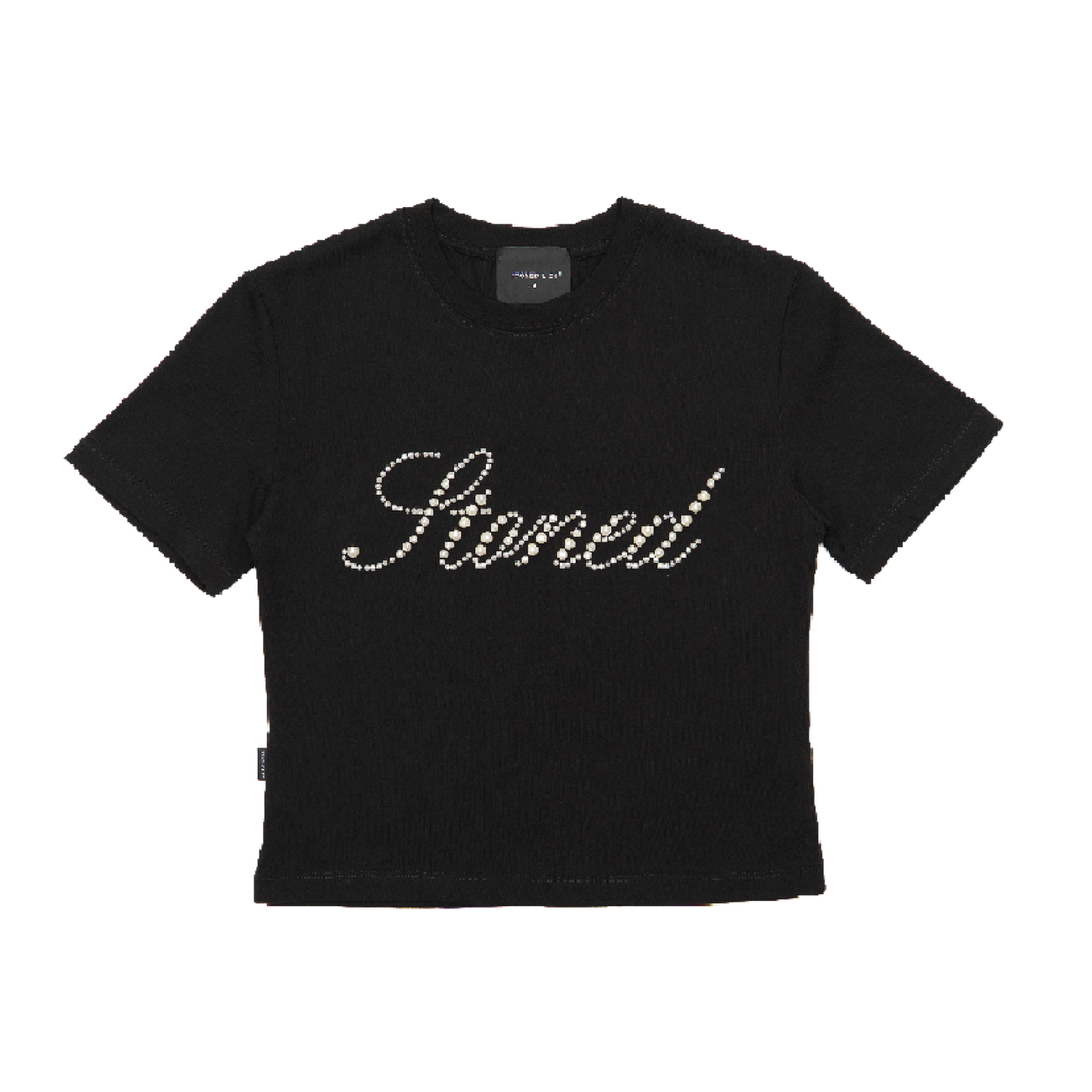 STONED |  Cursive Pearl Crop Top Black - SWAGANZ