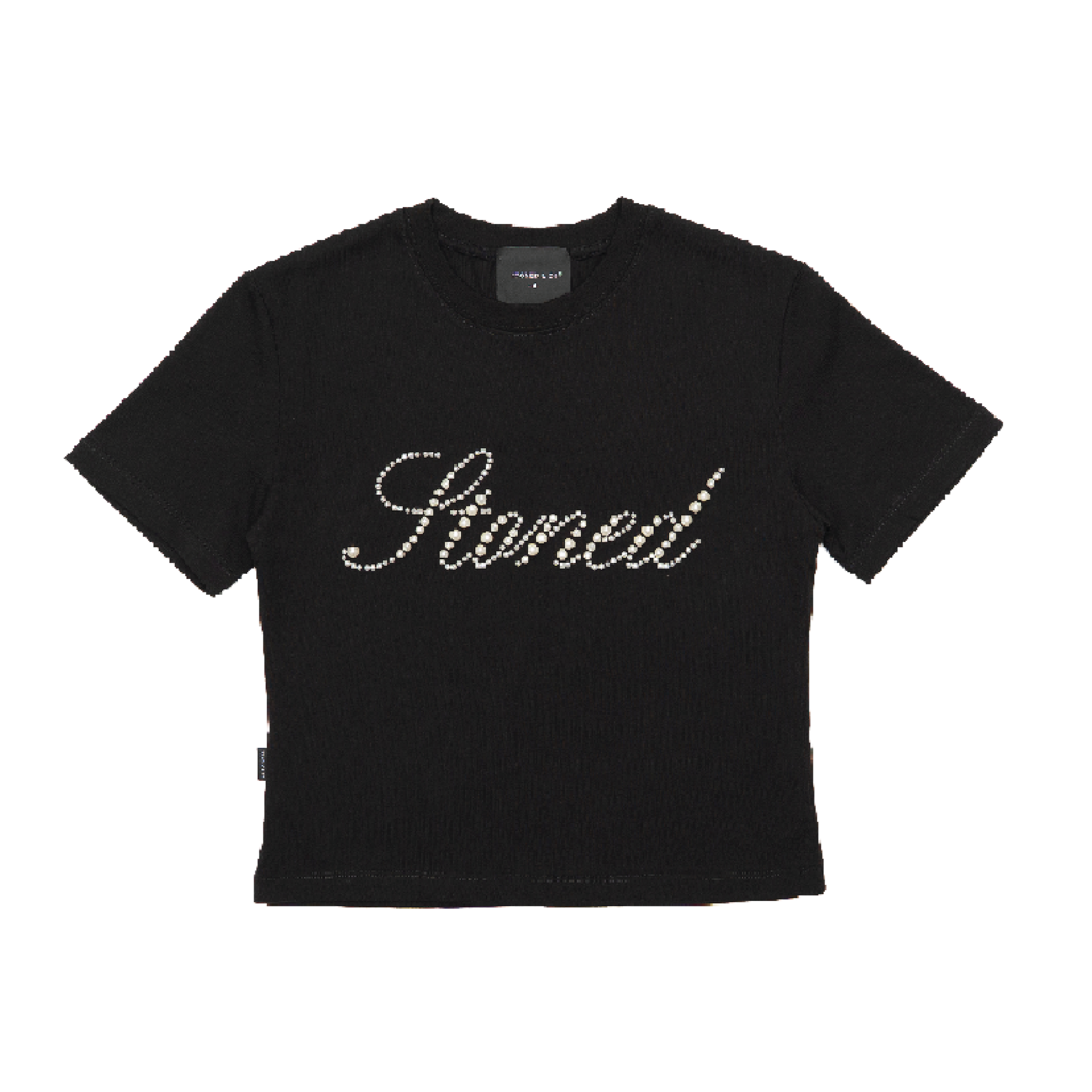 STONED |  Cursive Pearl Crop Top Black - SWAGANZ