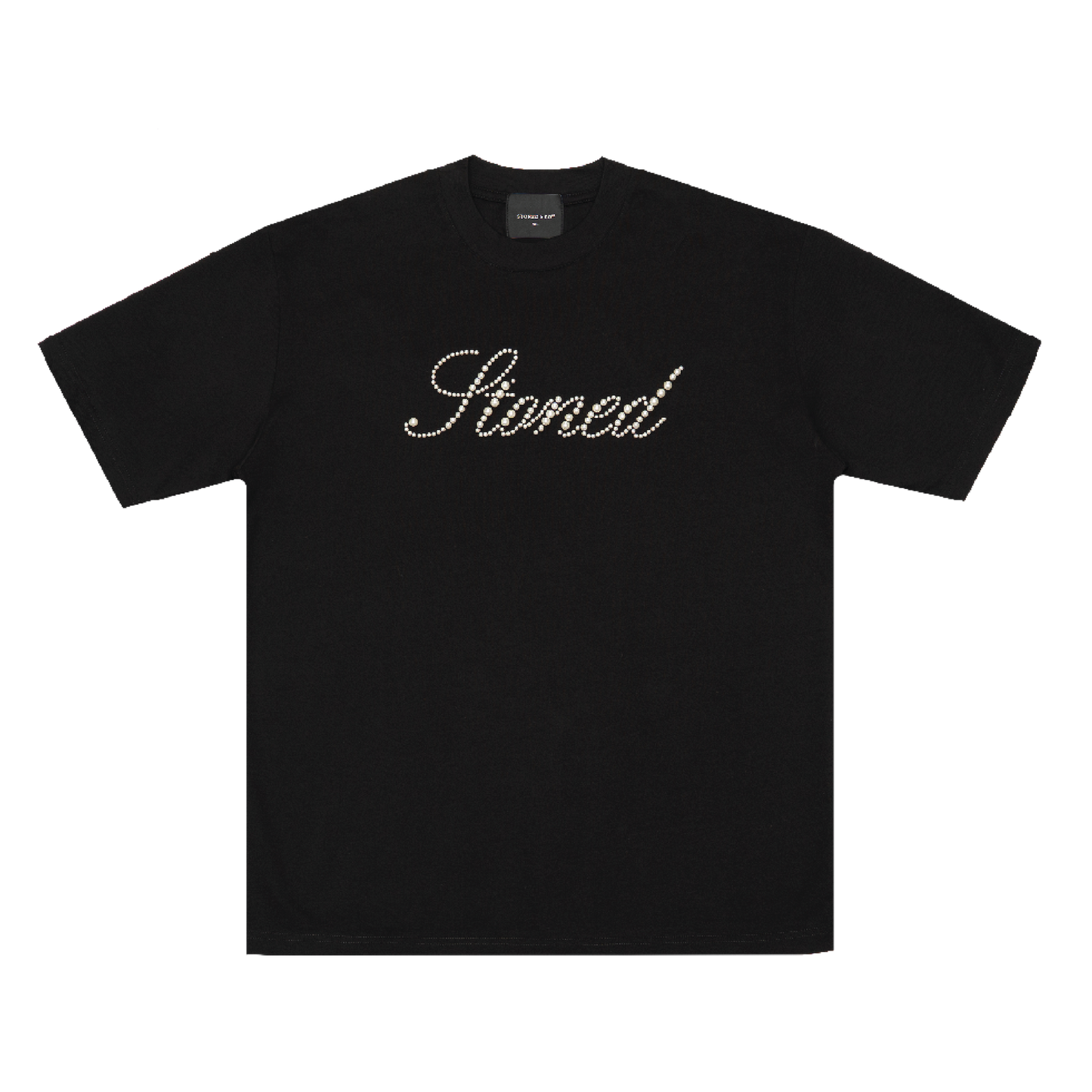 STONED | Cursive Pearl Logo Tee Black - SWAGANZ