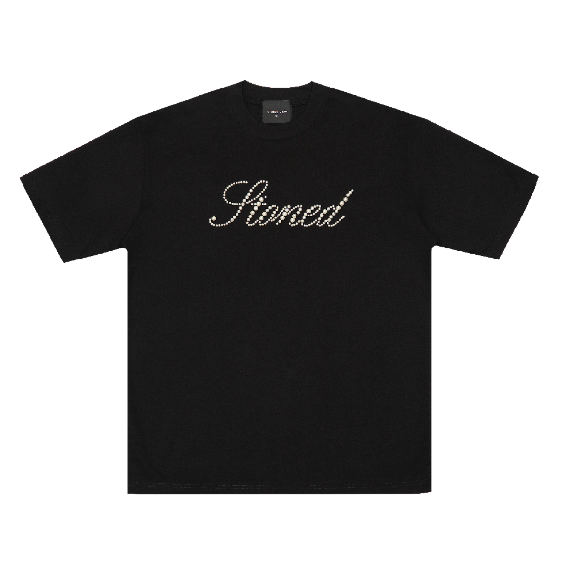 STONED | Cursive Pearl Logo Tee Black - SWAGANZ