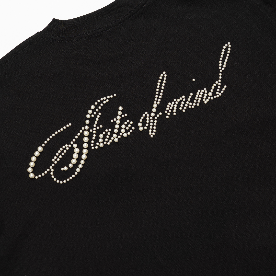STONED | Cursive Pearl Logo Tee Black - SWAGANZ