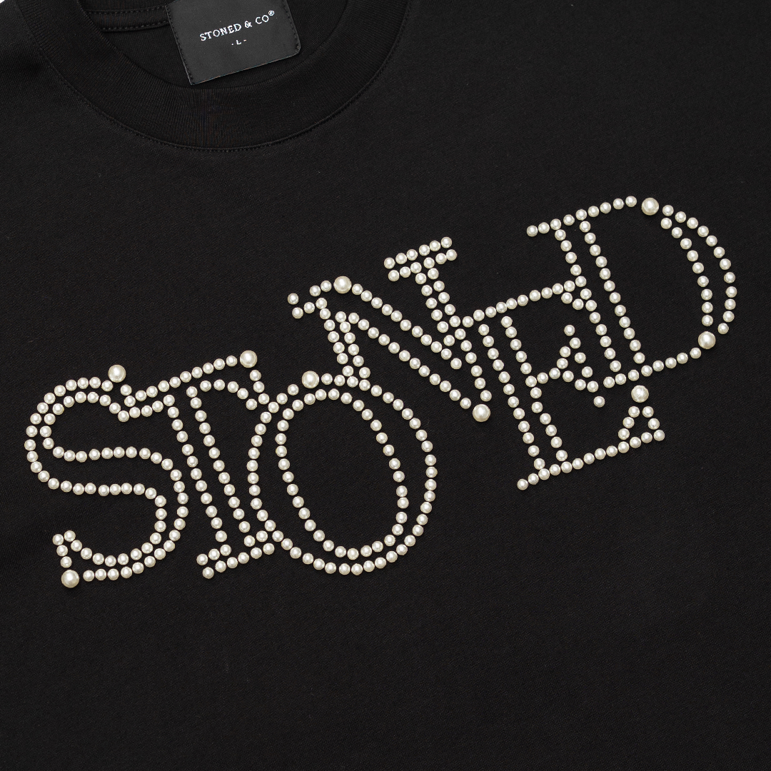 STONED | Finish Pearl logo Tee Black - SWAGANZ