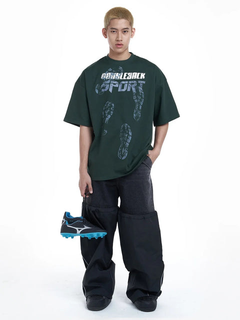 Doubleback | Shoeprint Oversized T-Shirt Dark Green