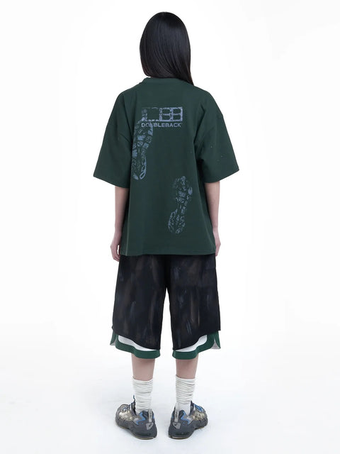 Doubleback | Shoeprint Oversized T-Shirt Dark Green