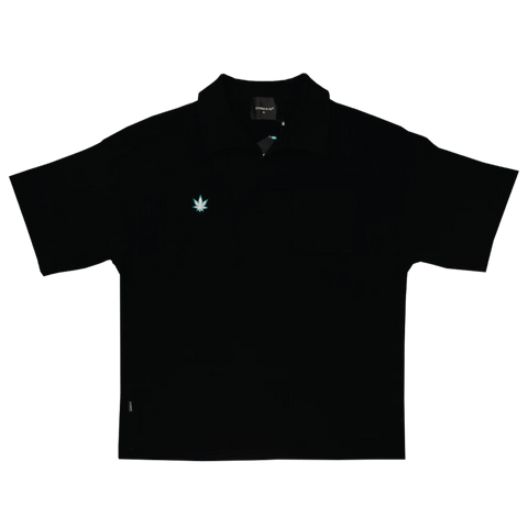Stoned Blessed 24 | Waffle Polo Tee Black