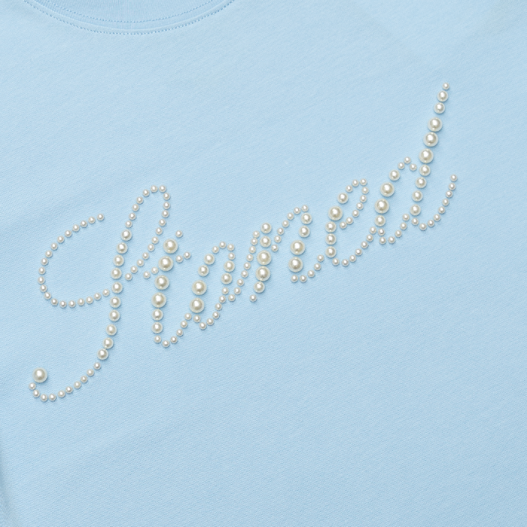 STONED |  Cursive Pearl Crop Top Blue - SWAGANZ