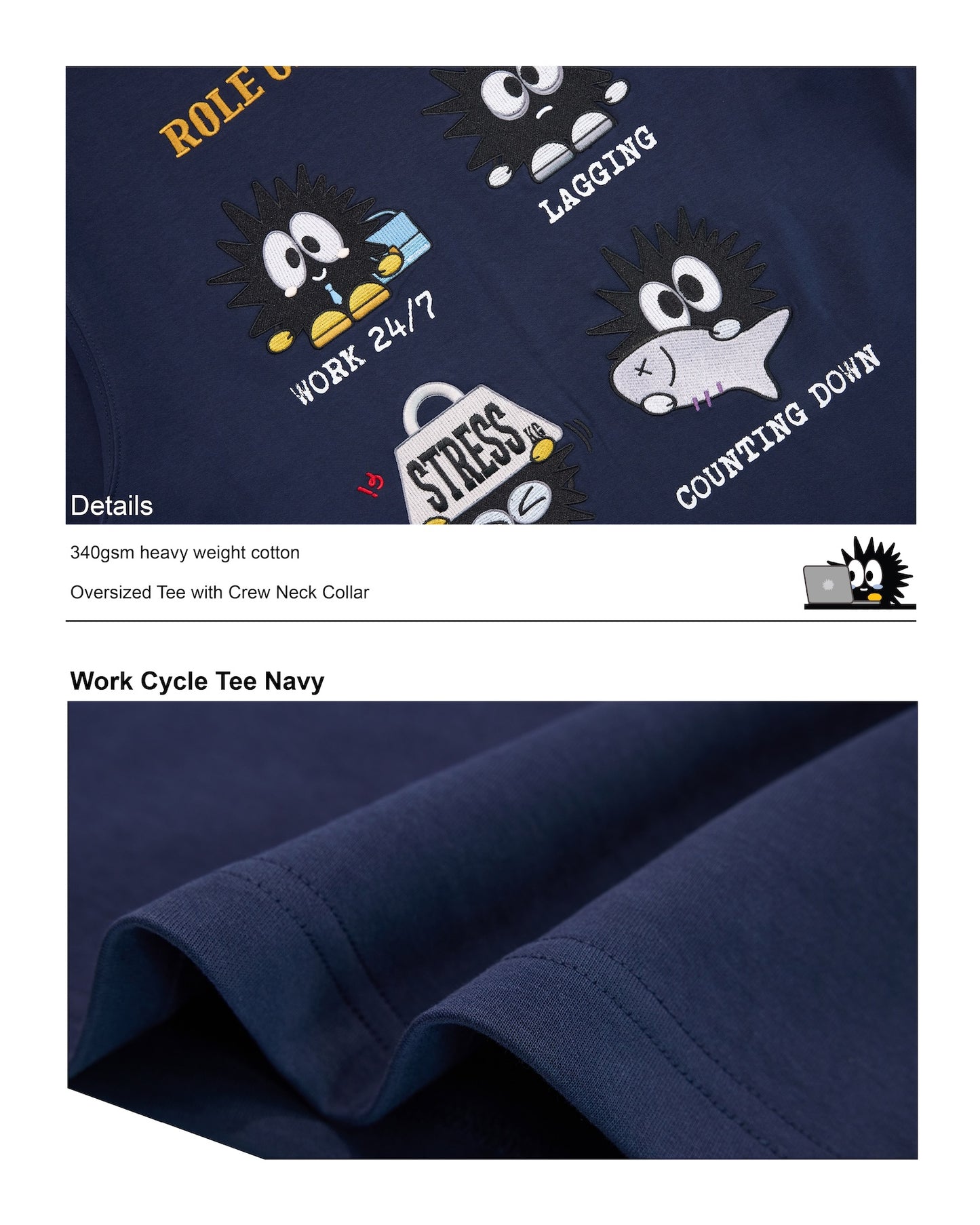 KEYNOTE | Workaholic Work Cycle Tee Navy - SWAGANZ