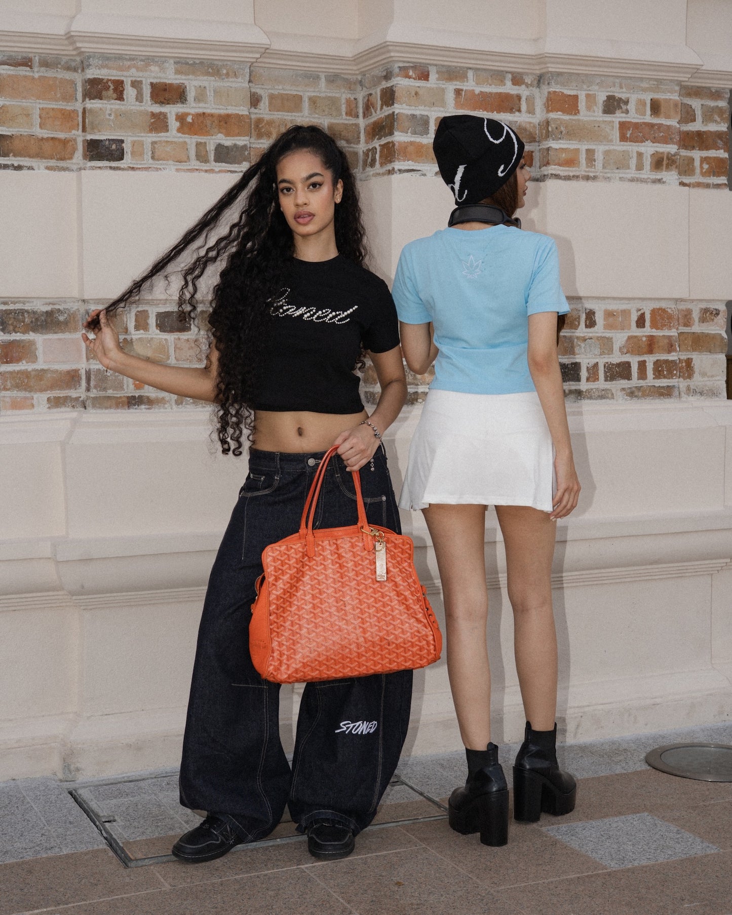 STONED |  Cursive Pearl Crop Top Black - SWAGANZ