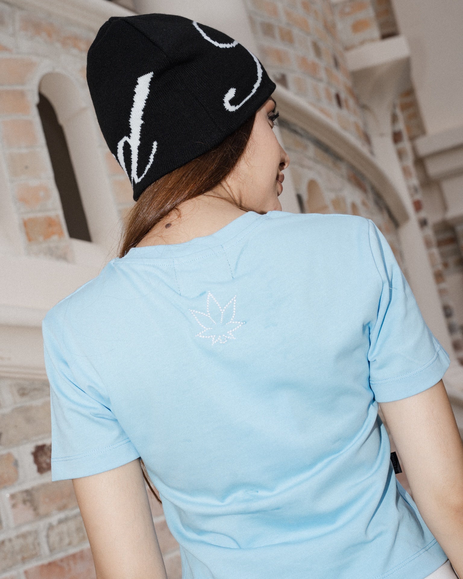 STONED |  Cursive Pearl Crop Top Blue - SWAGANZ