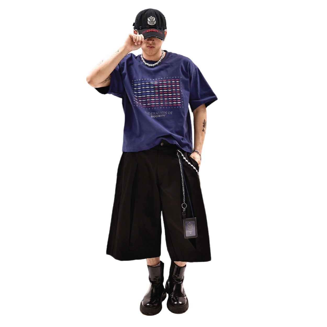 SOCIETY | Orda Mechanica Flag Tee Navy - SWAGANZ