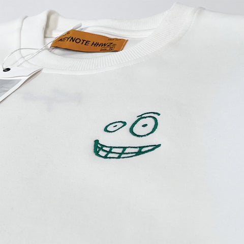 KEYNOTE | Patchwork Sleeve Smiley Embroidery Tee White
