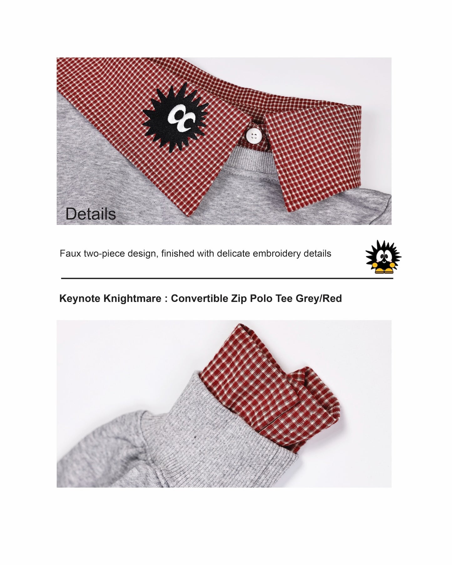 KEYNOTE | Convertible Zip Polo Tee Grey / Red - SWAGANZ