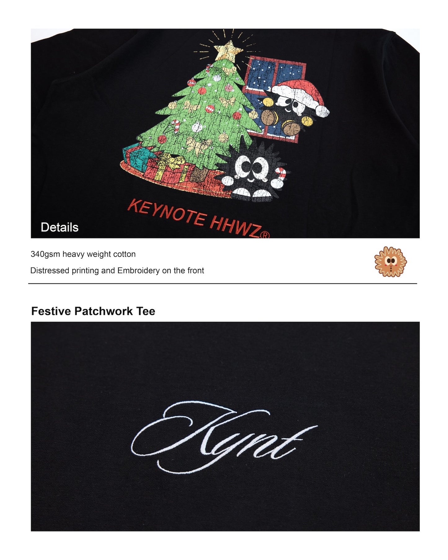 KEYNOTE | Festive Patchwork Tee Black