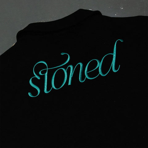 Stoned Blessed | Waffle Polo Tee Black