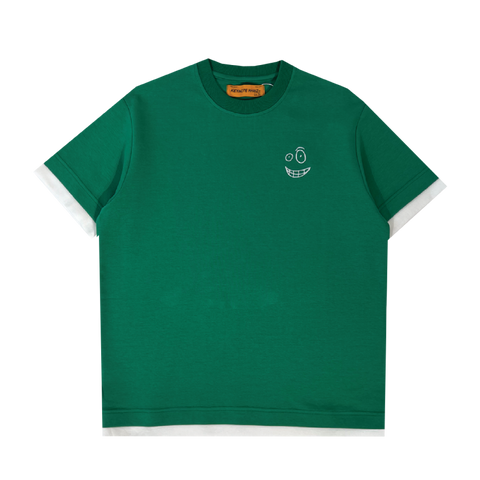 KEYNOTE | Patchwork Sleeve Smiley Embroidery Tee Green