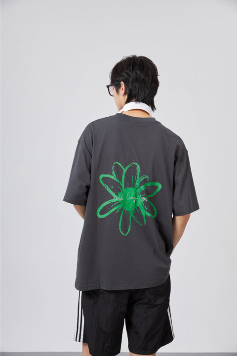Fier De Moi | Flower Back Printing S/S T-Shirt Charcoal