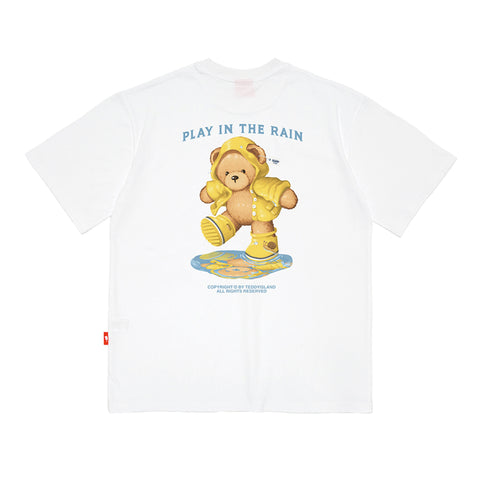 Teddy Island 'Back' Play In The Rain Teddy T-Shirt White