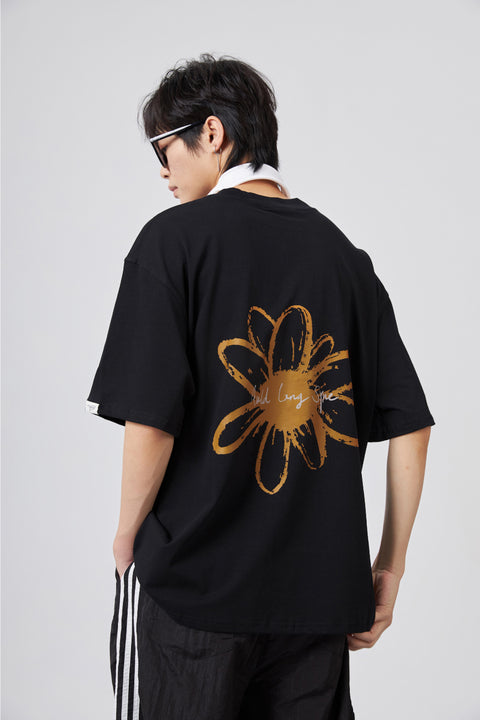 Fier De Moi | Flower Back Printing S/S T-Shirt Black