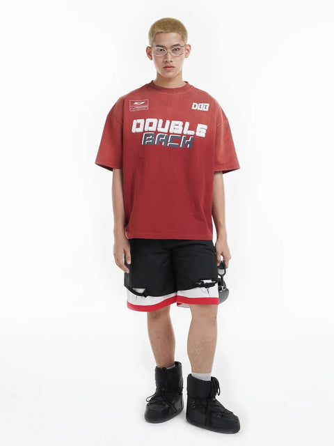 Doubleback | Washed Sport Logo Red Oversized T-Shirt Red