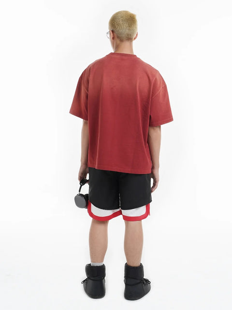 Doubleback | Washed Sport Logo Red Oversized T-Shirt Red
