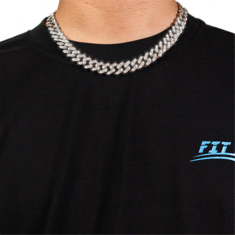 Glass Stoned Cuban Link Silver