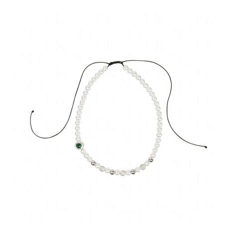 Green Jewels Pearl Necklace Adjustable